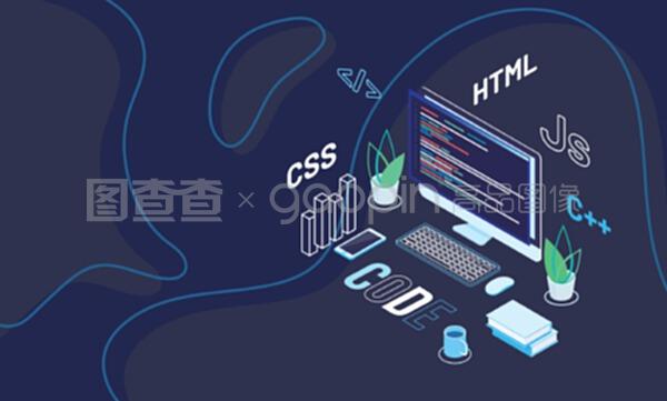 帶有抽象藍色背帶文本代碼的網頁開發(fā)者的工作區(qū)